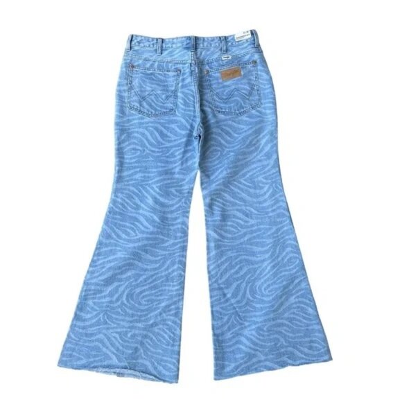 🌀 Wrangler Flare Jeans 31x30 | Zebra Print Raw Hem Y2K Retro Denim Vibes - Picture 9 of 9